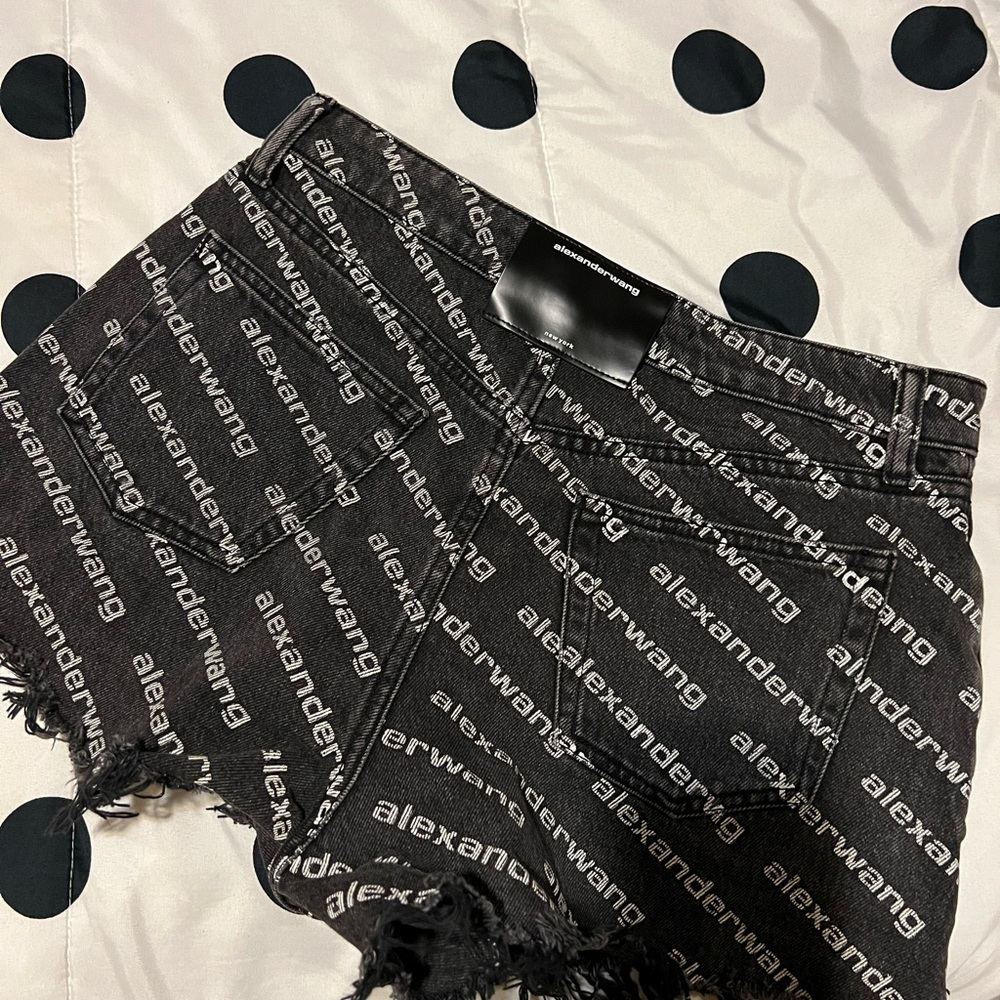 Alexander Wang Black Jean Shorts with Text Pattern
